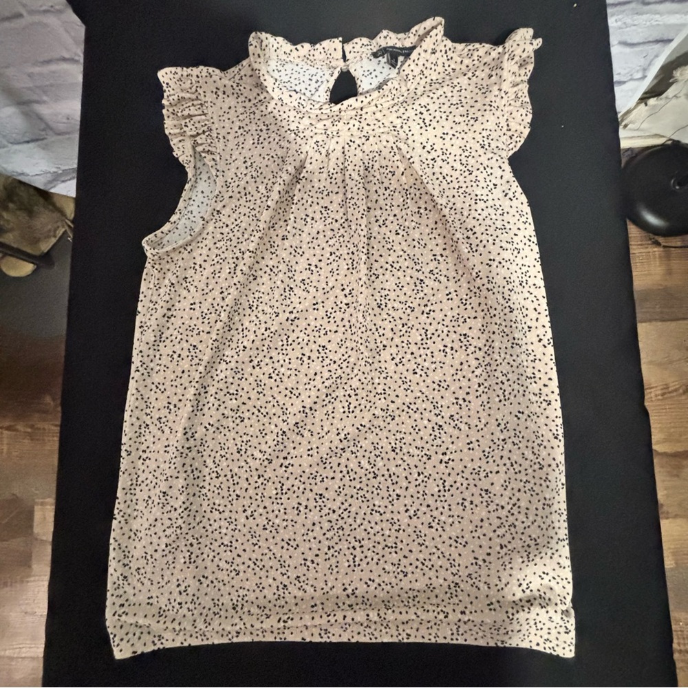 Adrianna Papell Cream and Black Ruffle Blouse